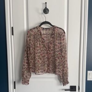 Zara Multicolor Floral Button Down Blouse